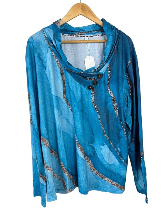 Made with Love Tops - Made with Love NEW Blouse Cowl Neck Teal Long Sleeve Women's XXL Marble